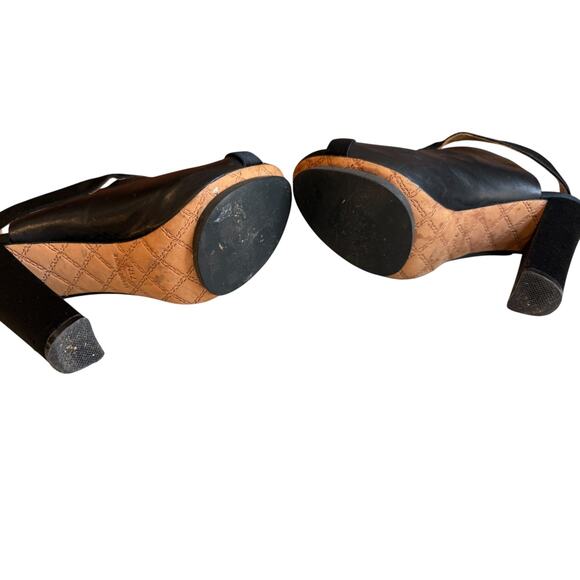 L.A.M.B. Gwen Stefani Leather & Satin Trim Platform Open Toe Booties Black - Picture 7 of 10